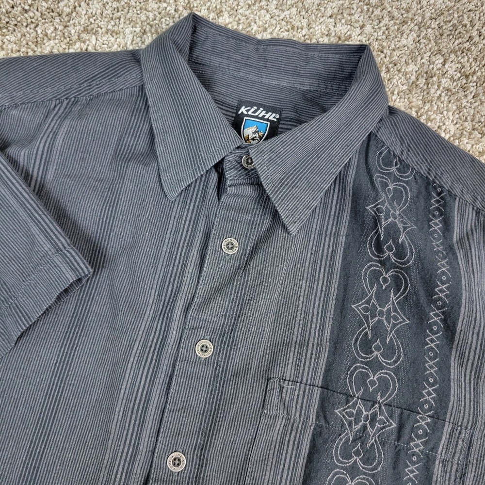 Kuhl‎ Mens Small Black Striped Button Up Short Sleeve Outdoor Hiking Camping